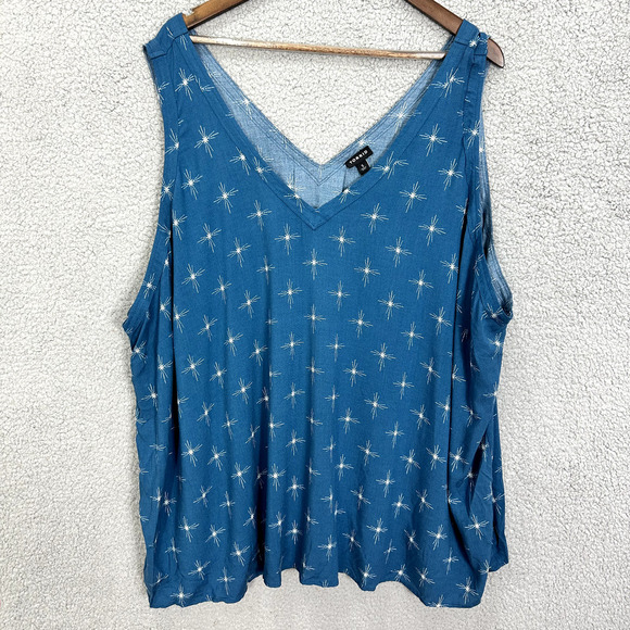 Torrid‎ Tank Top Womens 5X Blue Geometric Star V Neck Flowy Challis Stitch Boho - Picture 1 of 7